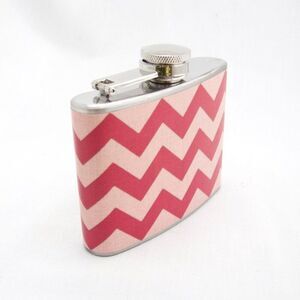Pocket Hip Flask : Retro Chevron Pink, 4 oz Stainless Steel - B Stock